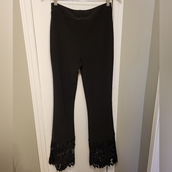Joseph Ribkoff Lace Trim Flared Pants Black Size 6 - Picture 7 of 10